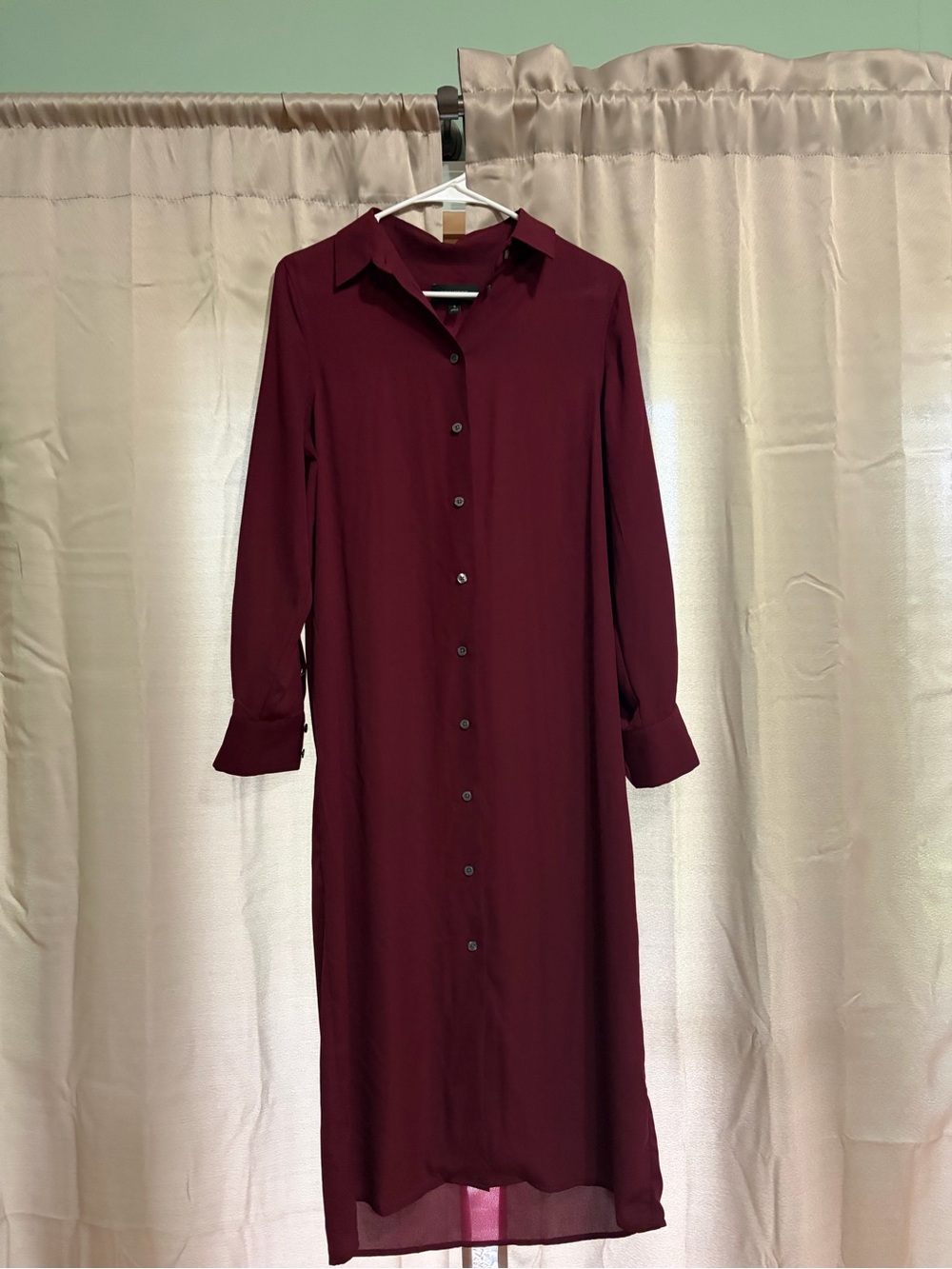 Banana Republic Long Button-Front Midi Dress in Wine